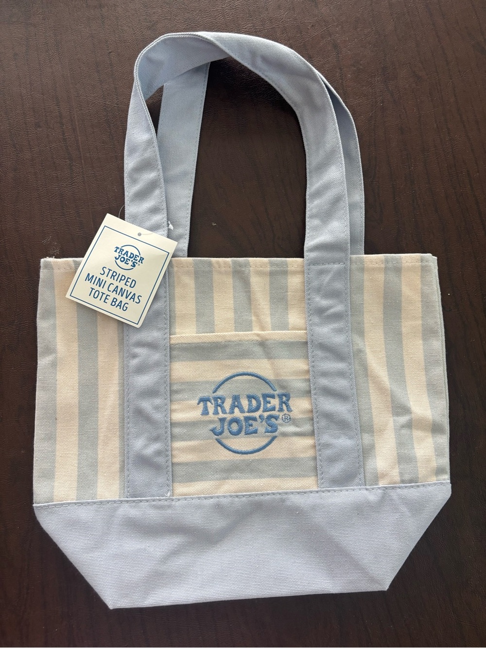 Trader Joe's Striped Mini Canvas Tote Bag - Light Blue & Cream